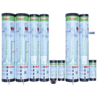 SATA RPS Wall Dispenser, Standard Version: 2x Cup Tubes / 2x Lid Tubes / 2x Sieve Tubes and 2x Aluminium Slats (195784)
