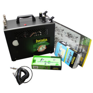 Iwata NEO CN Gravity Dual-Action Airbrush Kit 3 (NEO-CN-KIT 3) with Cleaning Kit, Power Jet Pro Compressor and Stencil