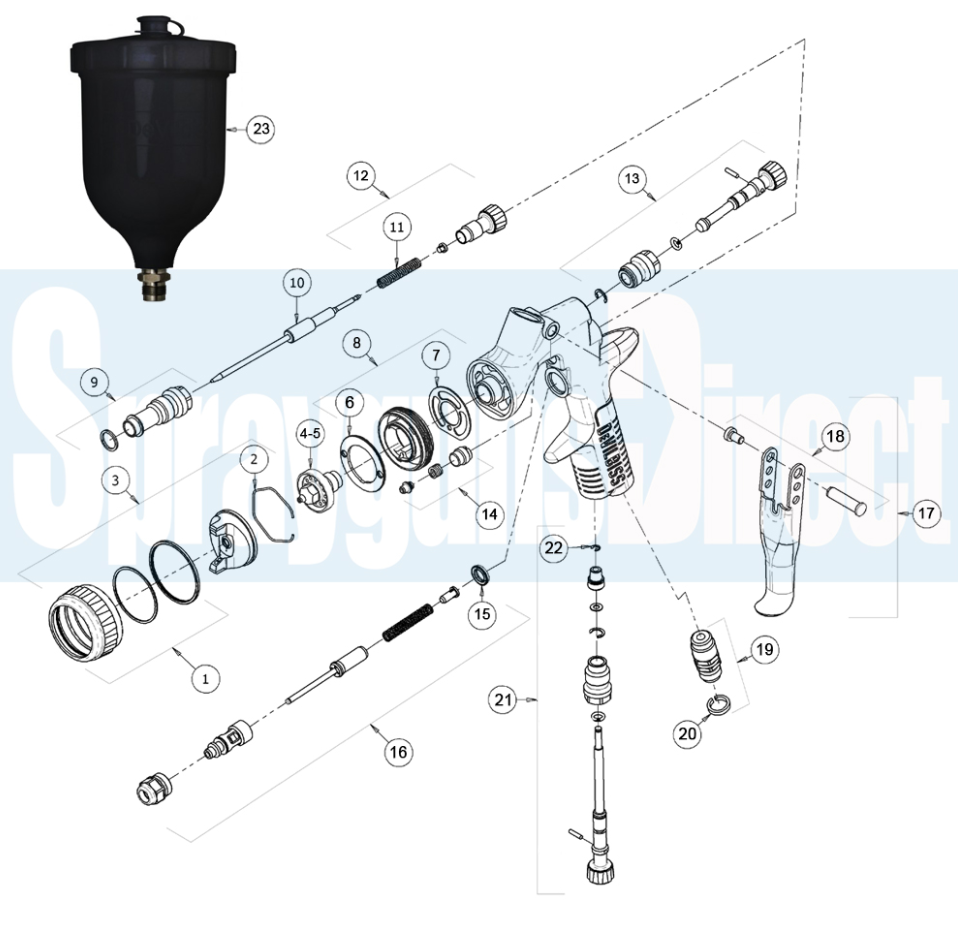 DeVilbiss GPG PRI Pro Lite UV Spray Gun Parts Breakdown