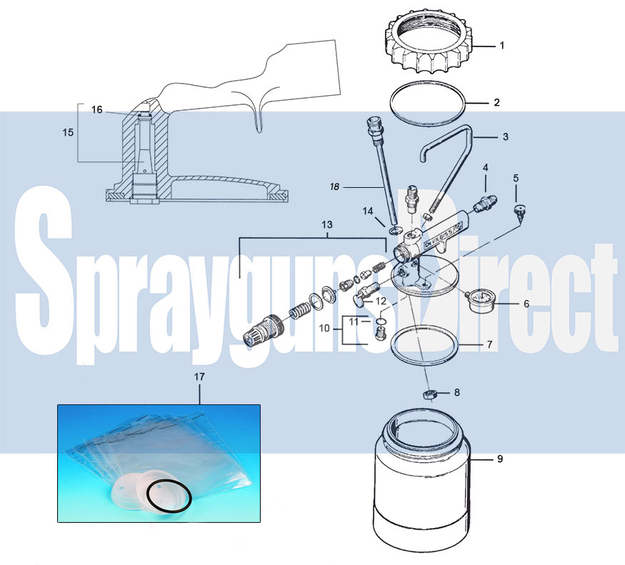 devilbiss kbii pressure cup parts breakdown sprayguns direct