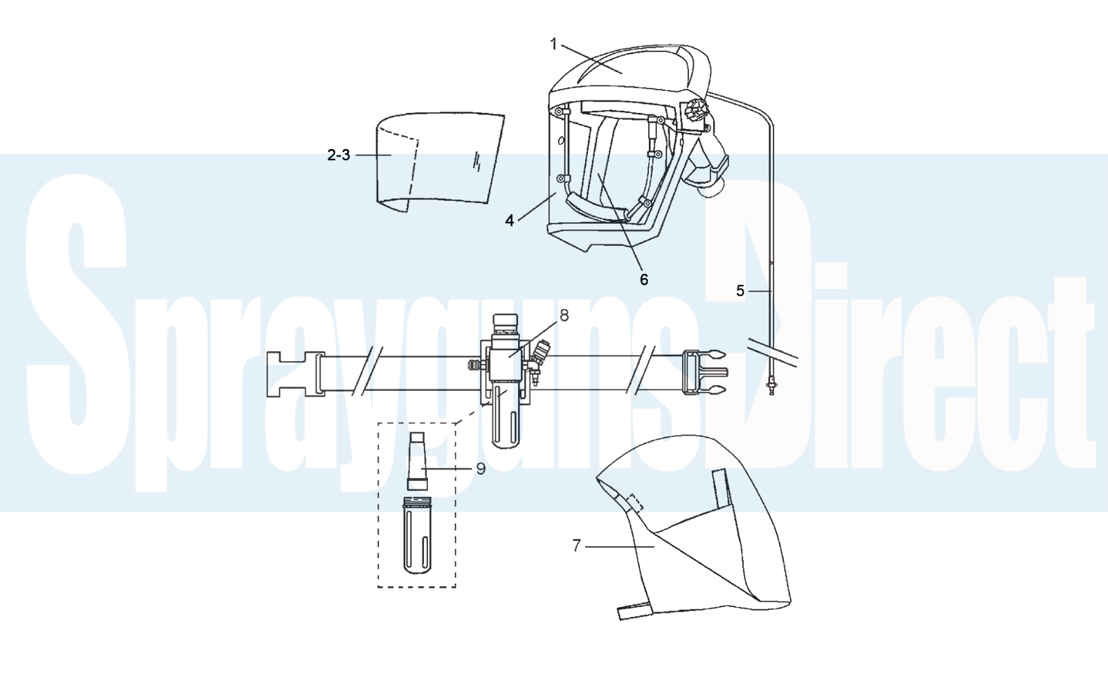 Iwata Full Face Airfed Mask Kit Great value NEW 2020 KIT parts diagram