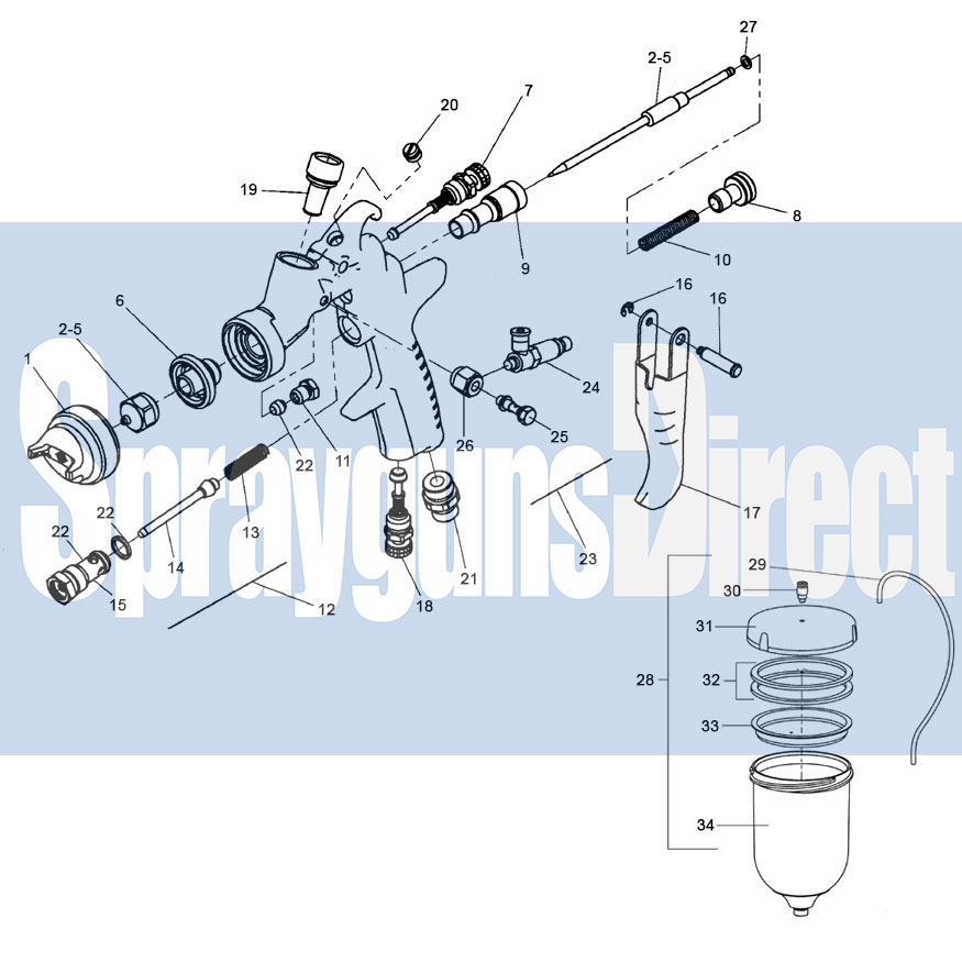 iwata az3 hte pas spray gun parts breakdown sprayguns direct