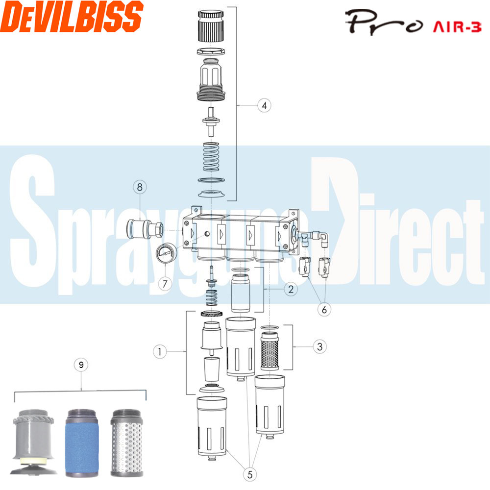 devilbiss pro air 3 filter regulator parts breakdown sprayguns direct