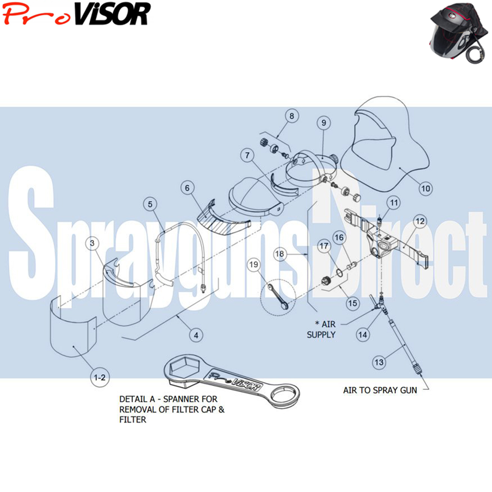 devilbiss pro visor 650 air fed mask parts breakdown sprayguns direct