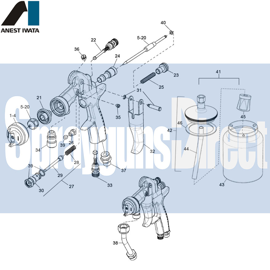 iwata az1 pressure spray gun parts breakdown sprayguns direct