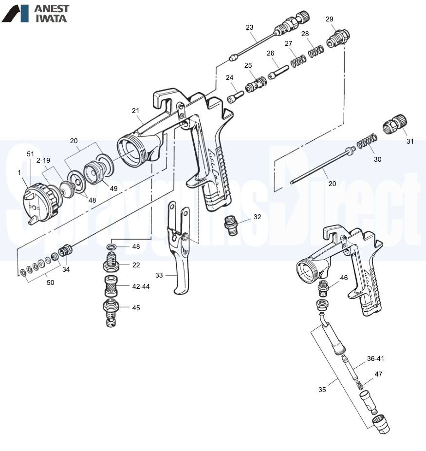 iwata multi x spray gun parts breakdown sprayguns direct