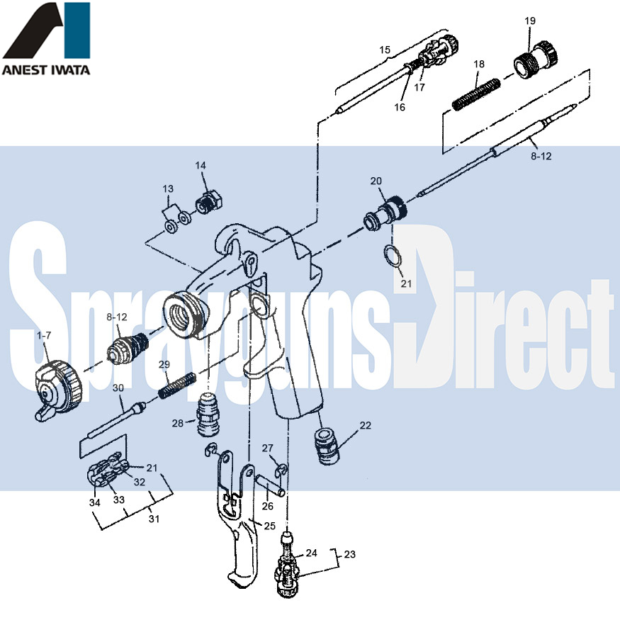 iwata new 71 spray gun parts breakdown sprayguns direct