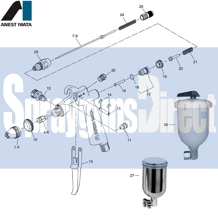 iwata rg3l spray gun parts breakdown sprayguns direct