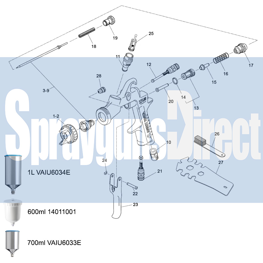 iwata w400 bellaria spray gun parts breakdown sprayguns direct