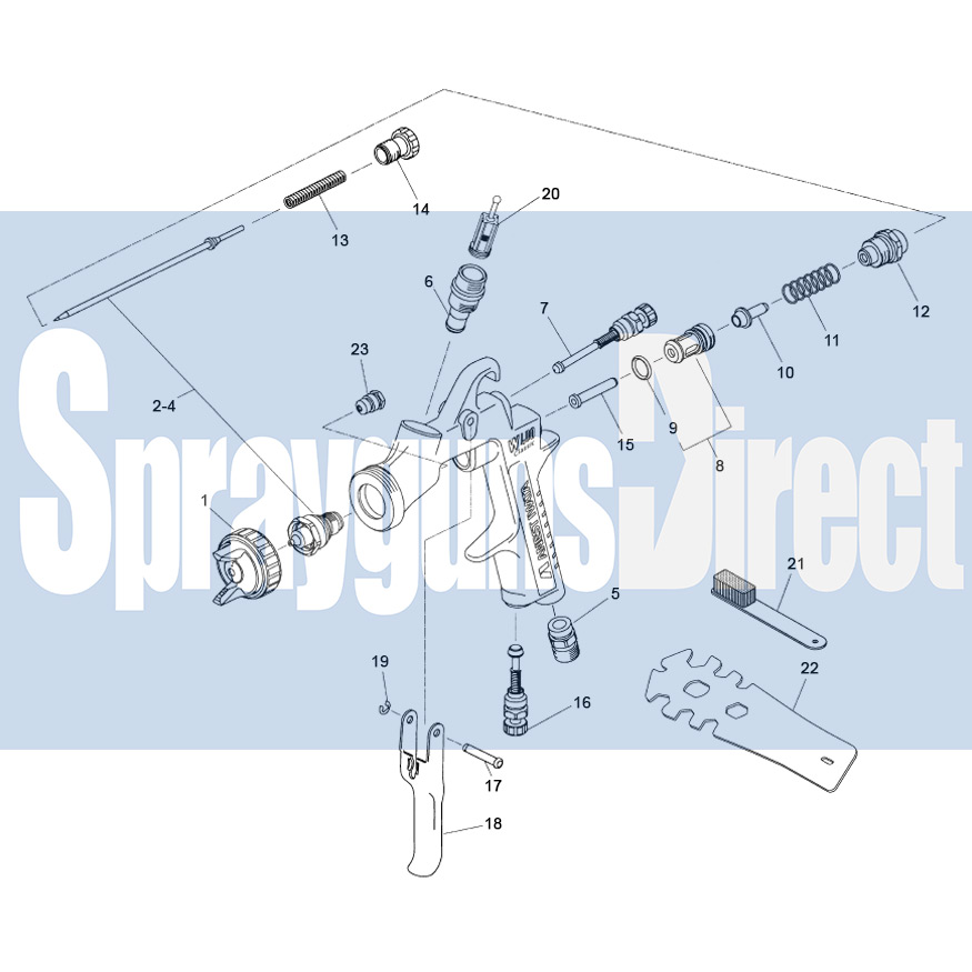iwata w400 wbx spray gun parts breakdown sprayguns direct