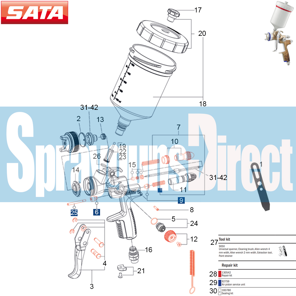 SATAjet 1000 B Lignum Spray Gun Parts Breakdown