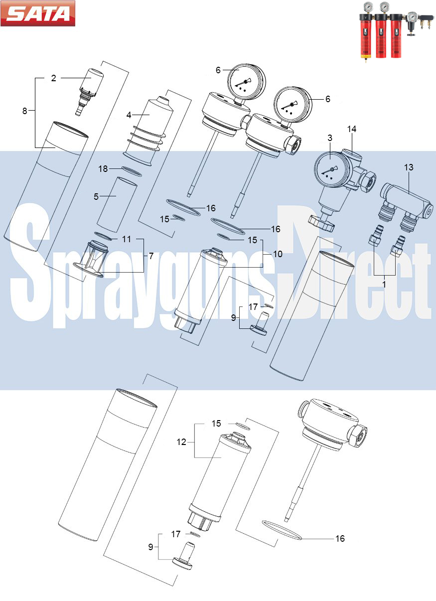 sata 284 triple stage filter regulator parts breakdown sprayguns direct