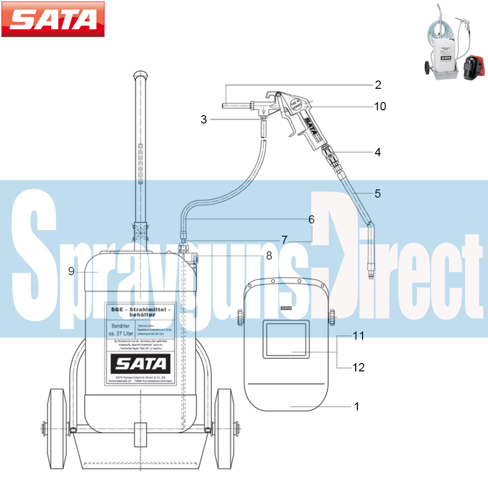 sata grit blasting set parts breakdown spares sprayguns direct