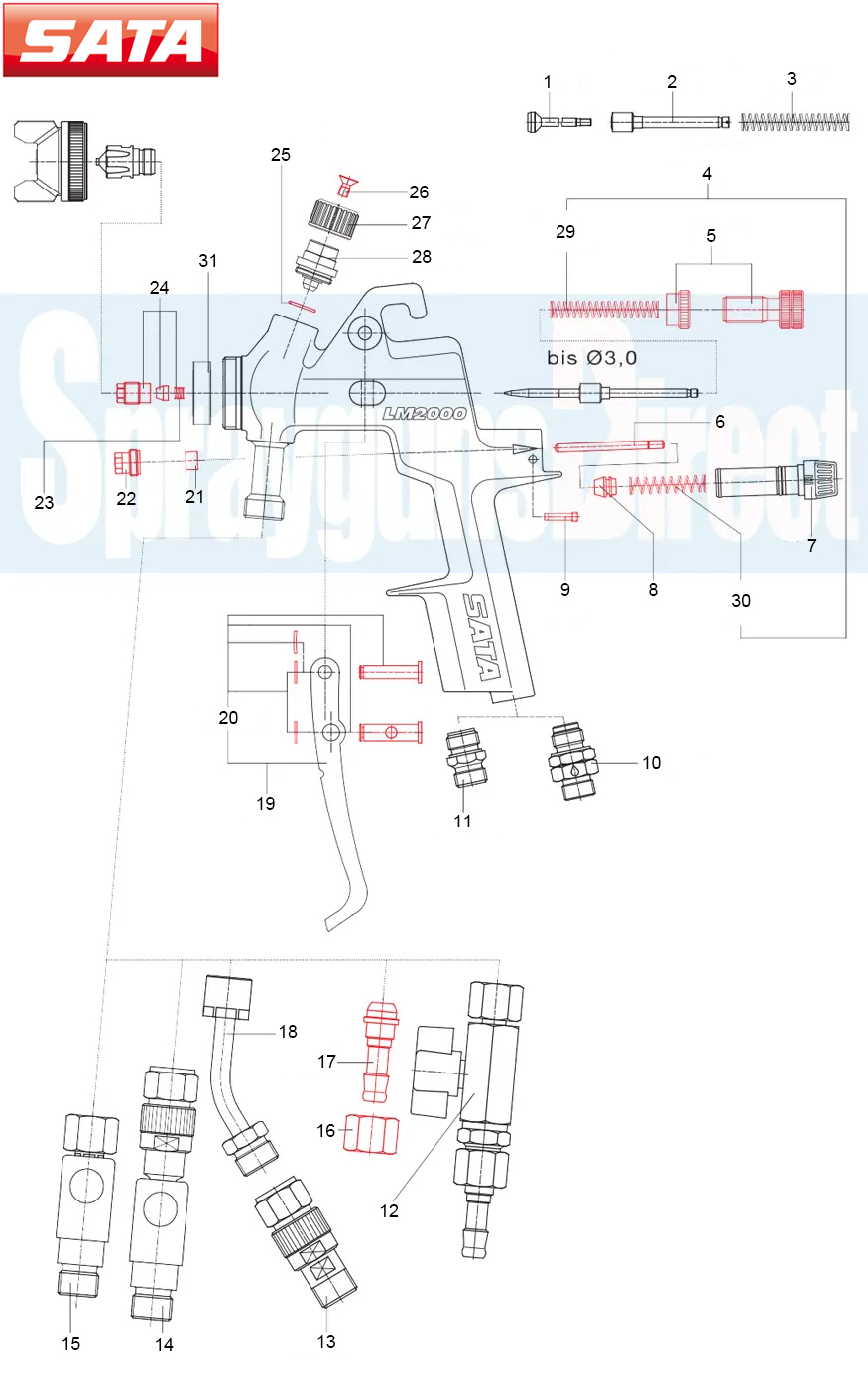 sata lm2000b spray gun parts breakdown sprayguns direct