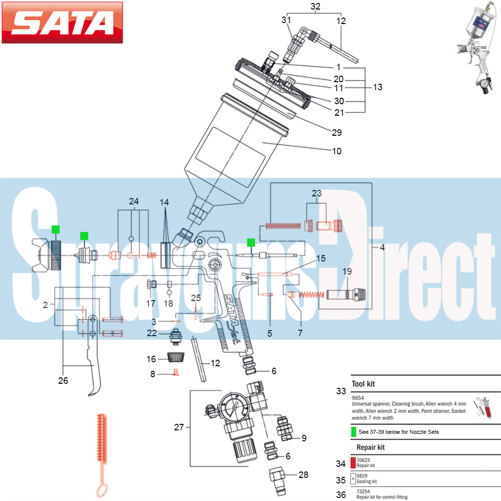 sata spray master spray gun parts breakdown