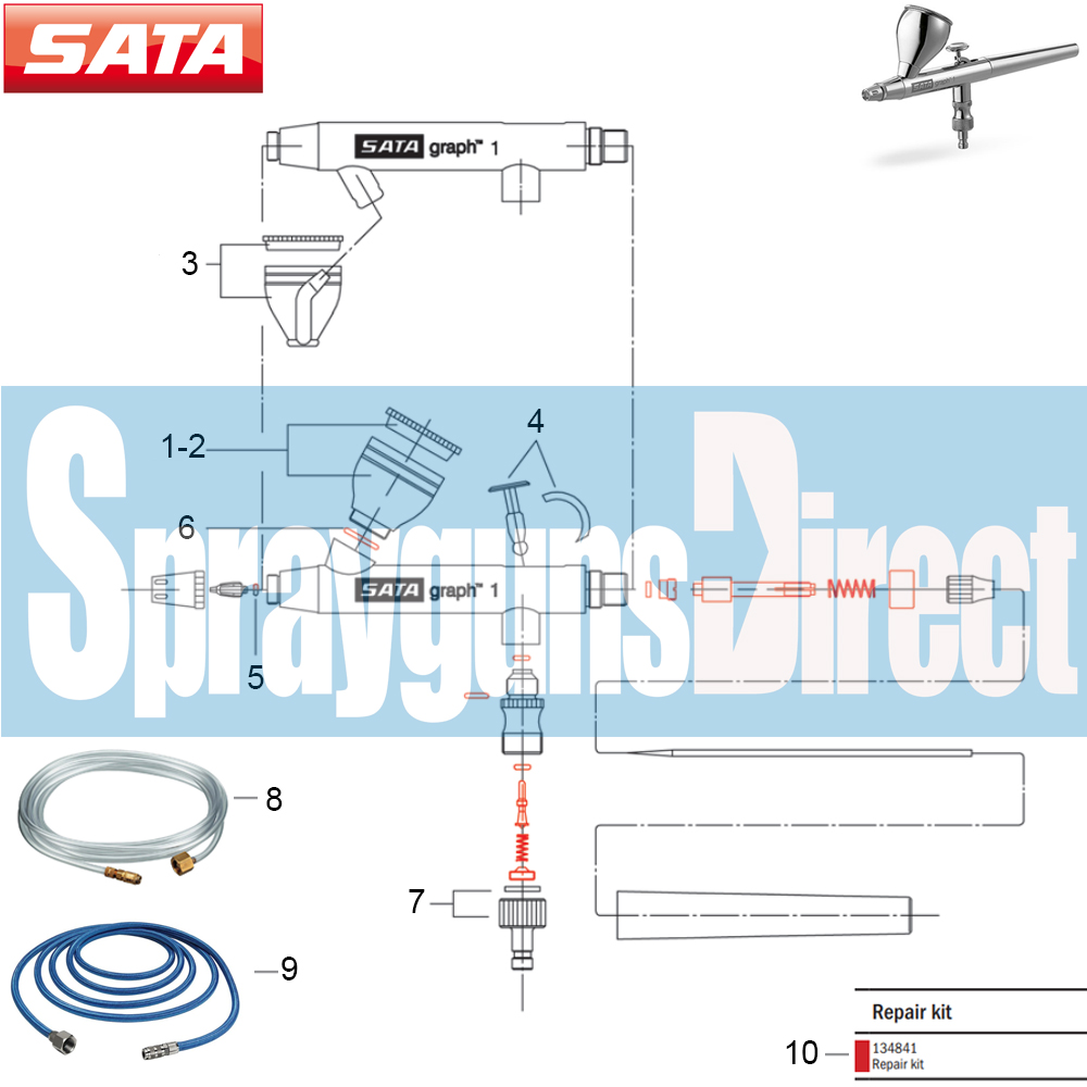 satagraph 1 air brush parts breakdown spares sprayguns direct