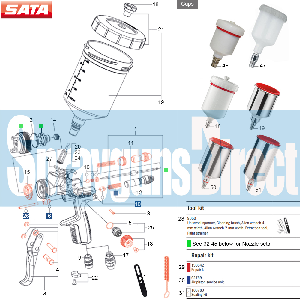 SATAjet 1000 B Spray Gun Parts Breakdown spray guns direct
