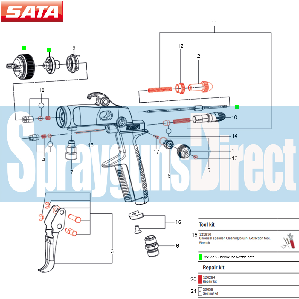 satajet 1000 k spray gun parts breakdown spares sprayguns direct