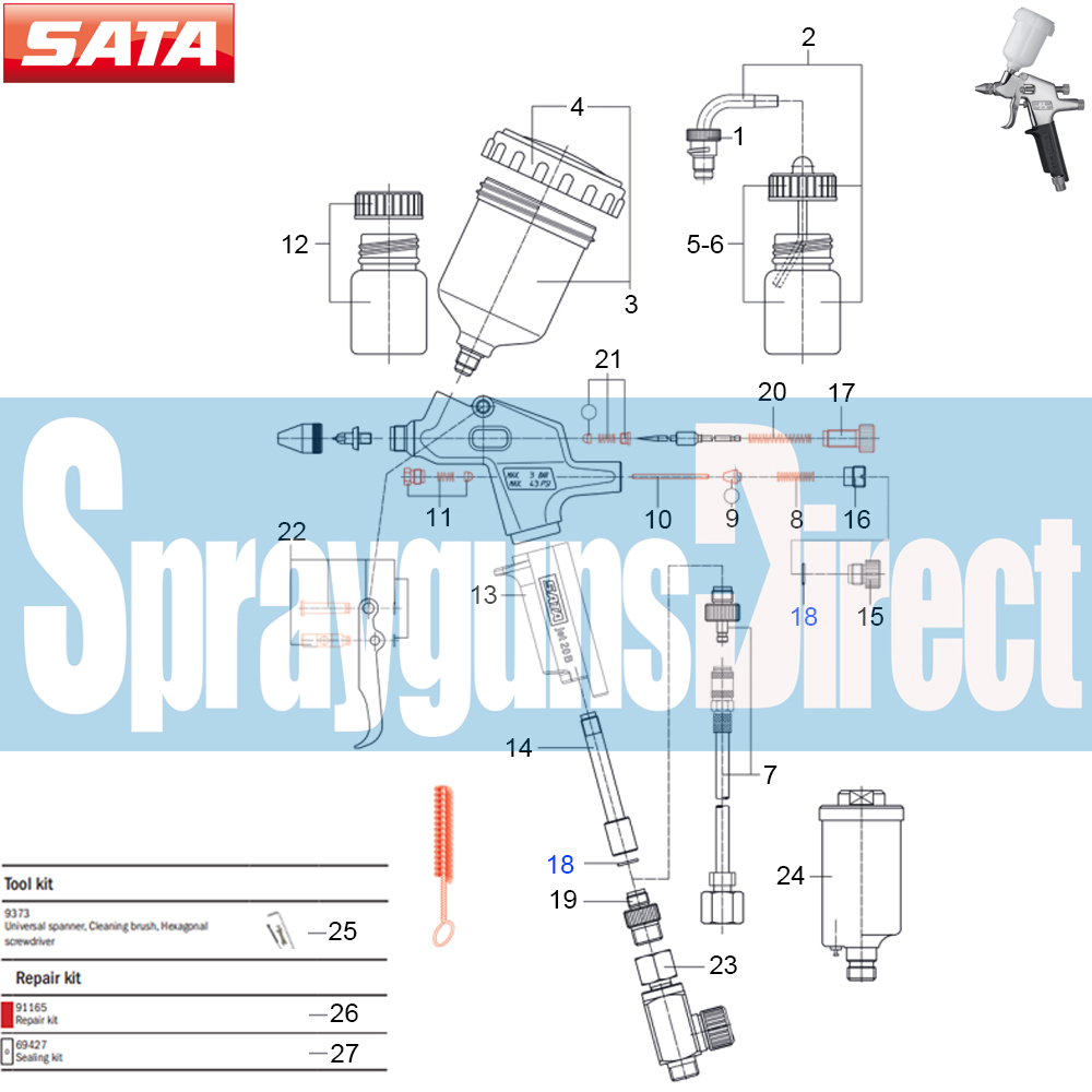 satajet 20 b spray gun parts breakdown sprayguns direct