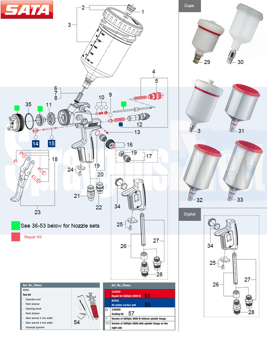 satajet 3000 b spray gun parts breakdown sprayguns direct