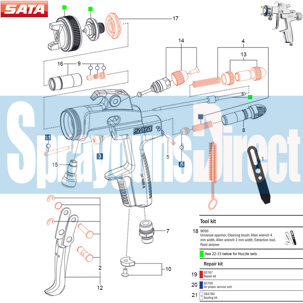 SATAjet 3000 K Spray Gun Parts Breakdown spray guns direct