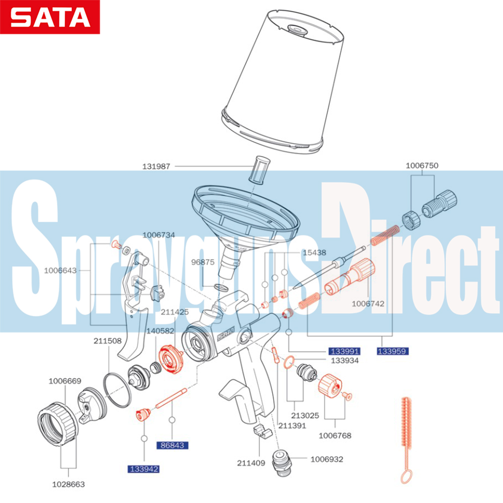 SATAjet 5000B Phaser Spray Gun Parts Breakdown spray guns direct