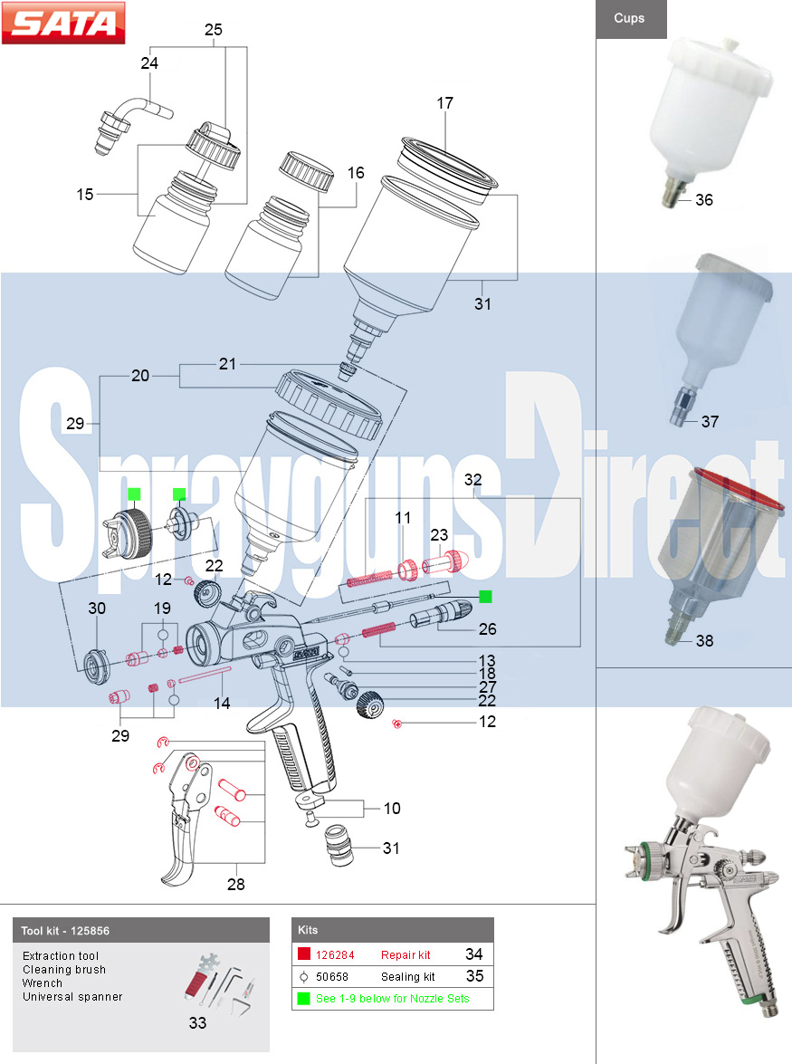 sataminijet 3000 b spray gun parts breakdown spares sprayguns direct