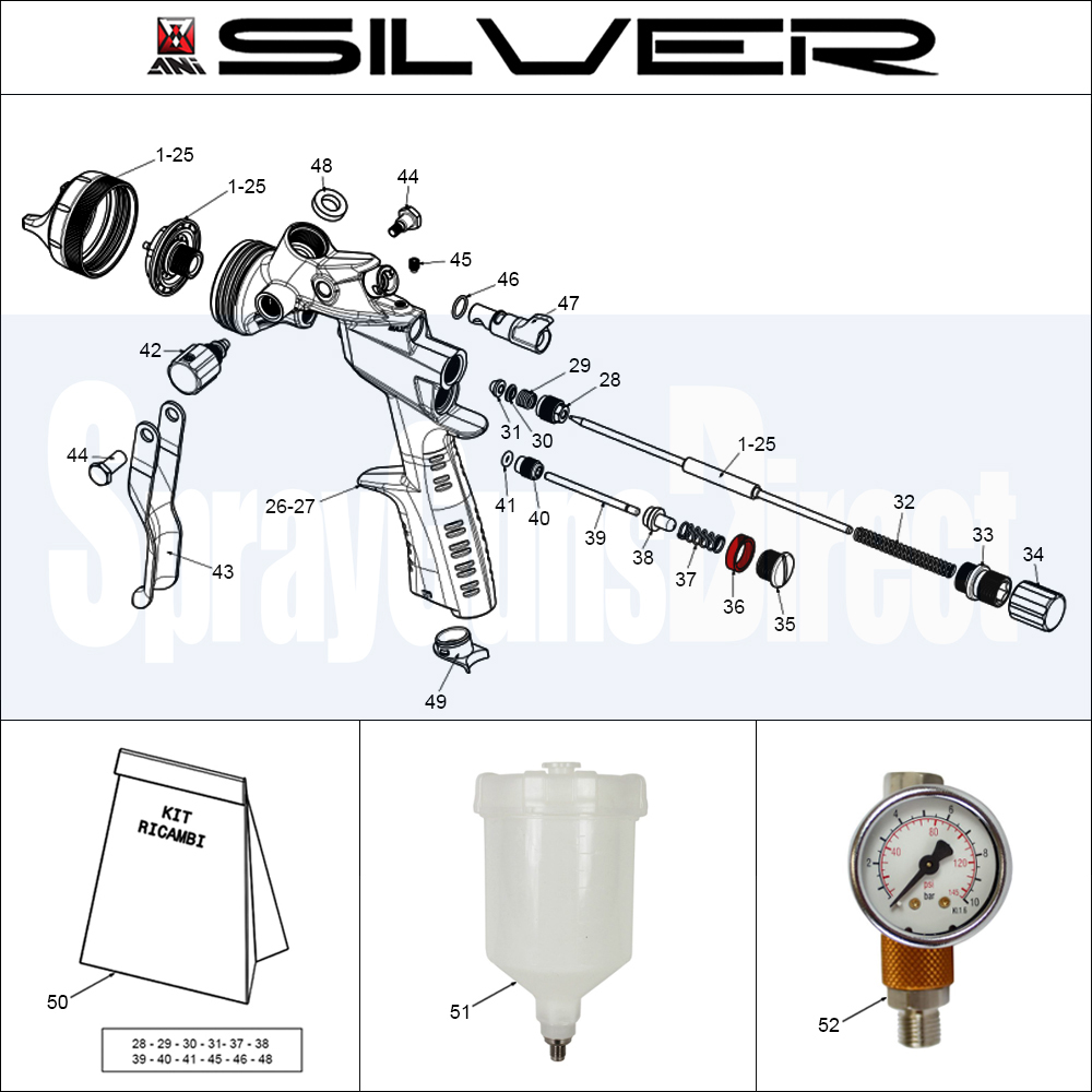 A.N.I. F160 Spray Gun Parts Breakdown. Spray Guns Direct