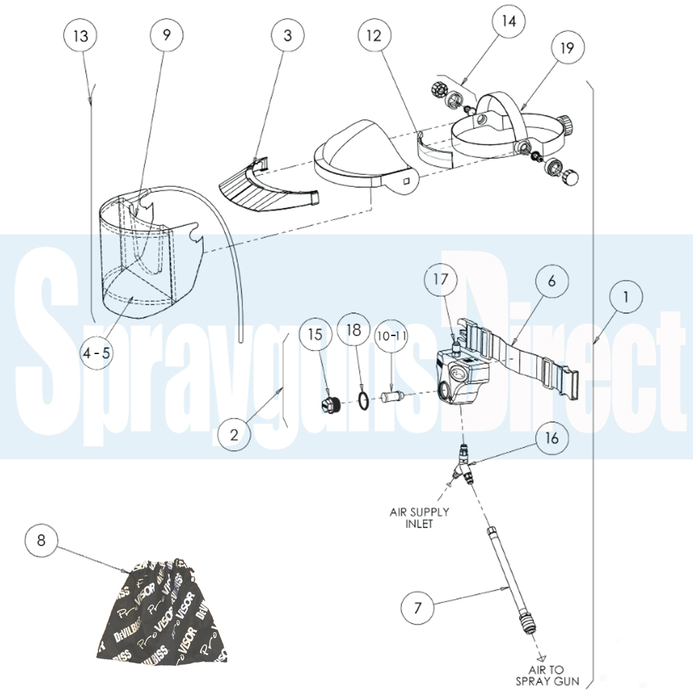 DeVilbiss PROV 600 Discontinued Air Fed Mask Parts Breakdown