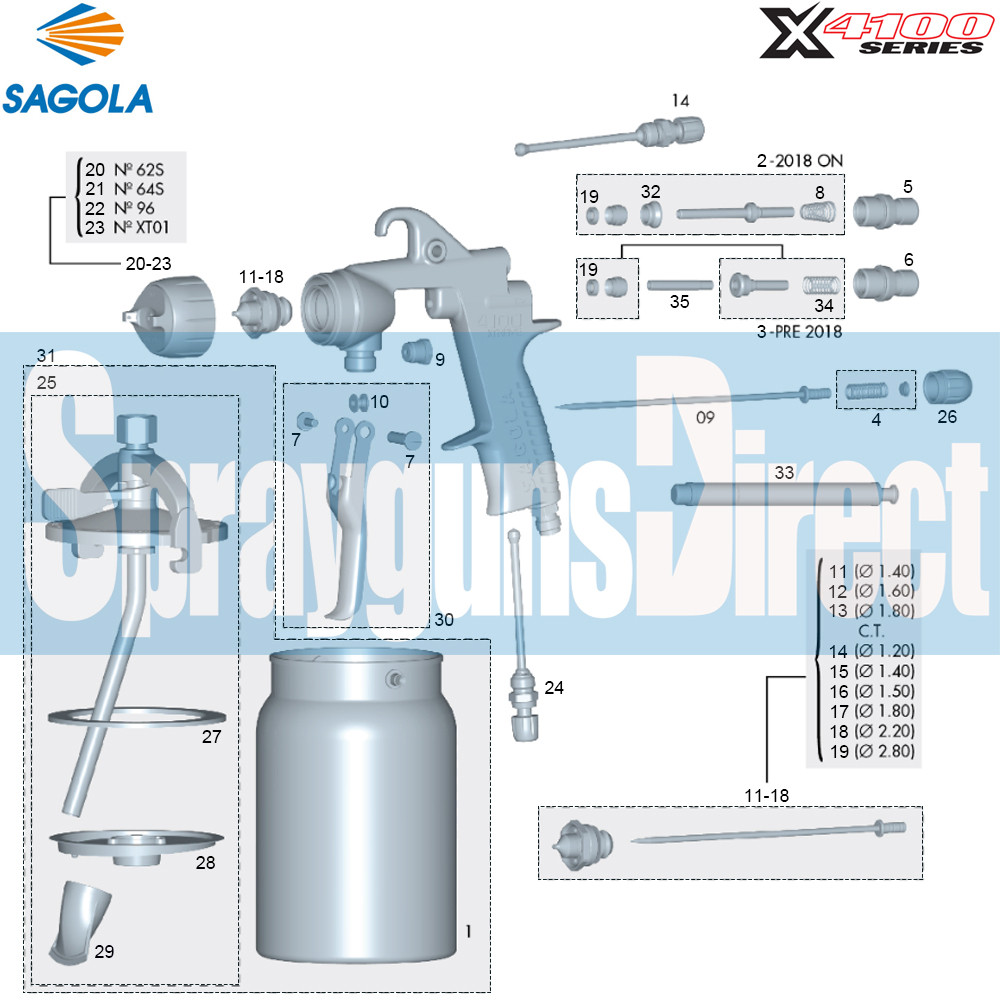 sagola x 4100 suction spray gun parts breakdown sprayguns direct