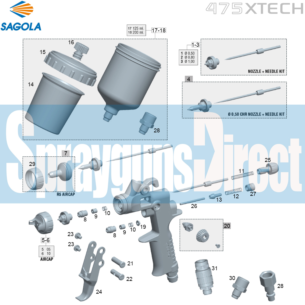 sagola 475 xtech spray gun parts breakdown sprayguns direct