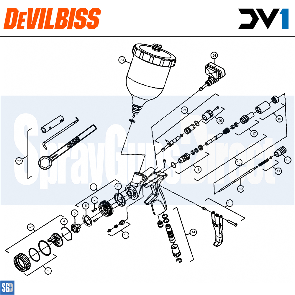 devilbiss dv1 basecoat digital spray gun parts breakdown spraygunsdirect