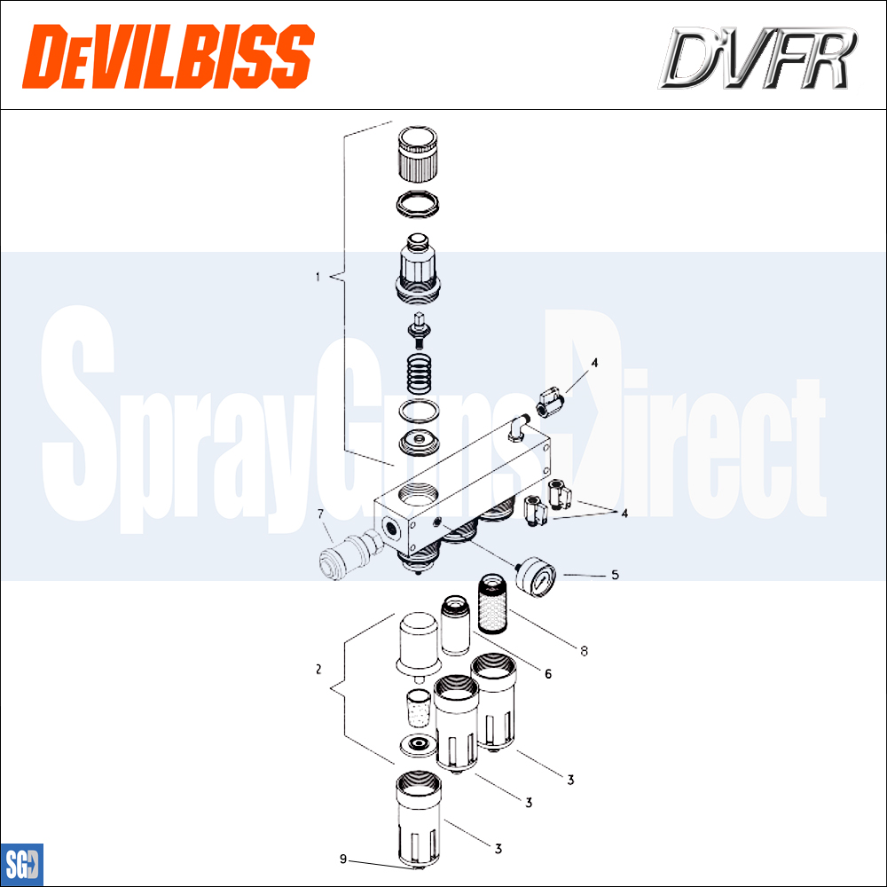 devilbiss dvfr8 filter regulator parts spares breakdown sprayguns direct