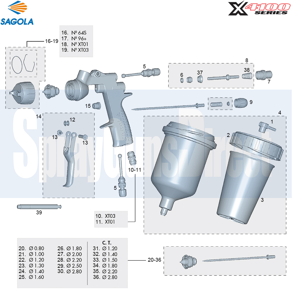 sagola x 4100 spray gun parts breakdown sprayguns direct