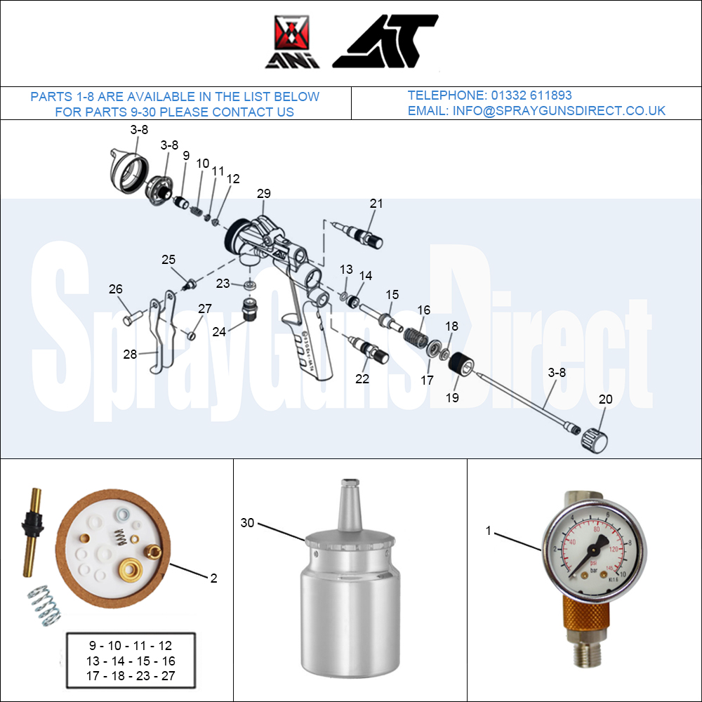 ANI AT/SP Pressure/Suction Spray Gun Parts Breakdown Spray guns Direct