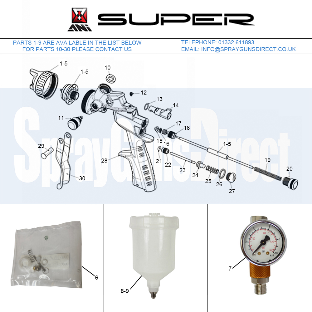 ANI F1/N Super Spray Gun Parts Breakdown Spray guns Direct