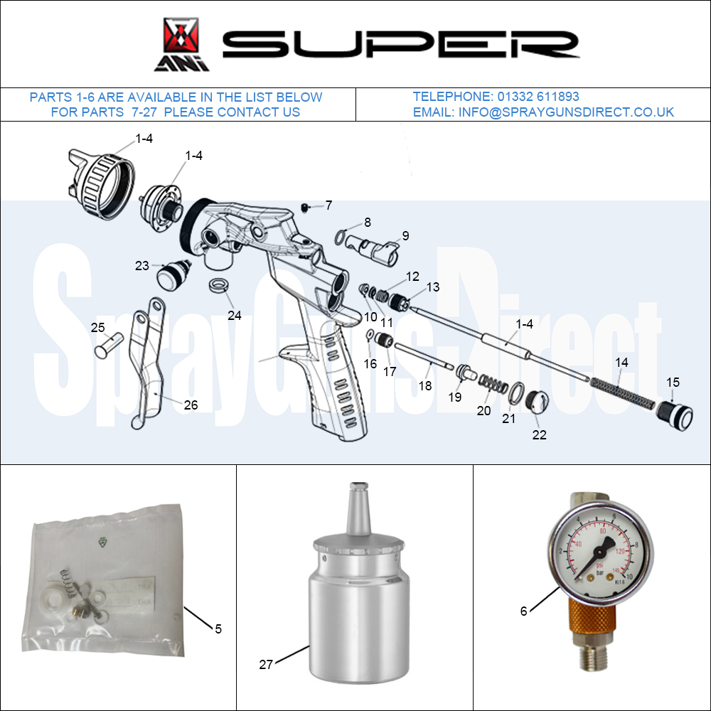 ANI F1/N Super Suction Spray Gun Parts Breakdown Spray guns Direct