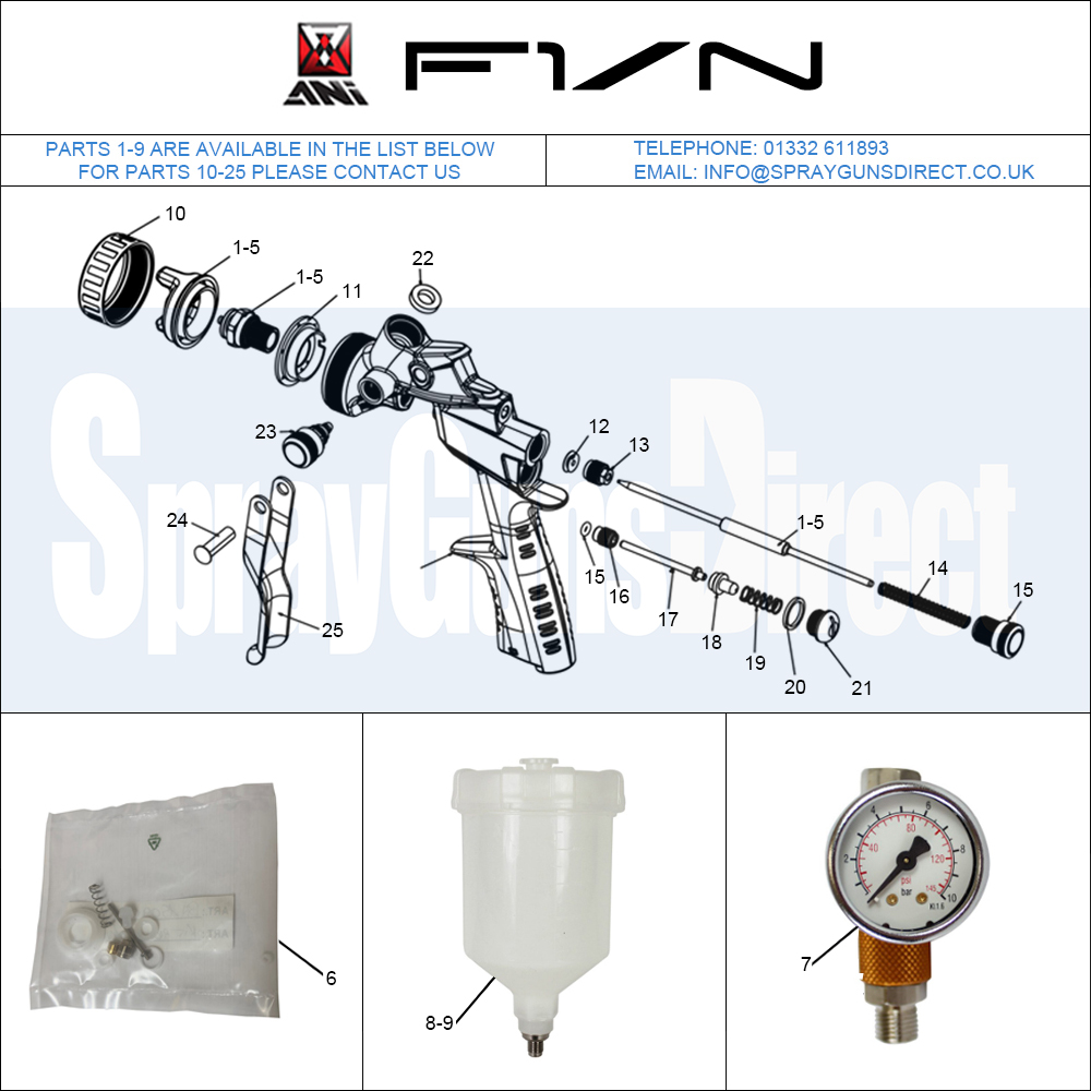 ANI F1/NS Gravity Spray Gun Parts Breakdown Spray guns Direct