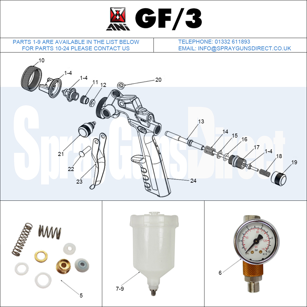 ANI GF3 Spray Gun Parts Breakdown spray guns direct