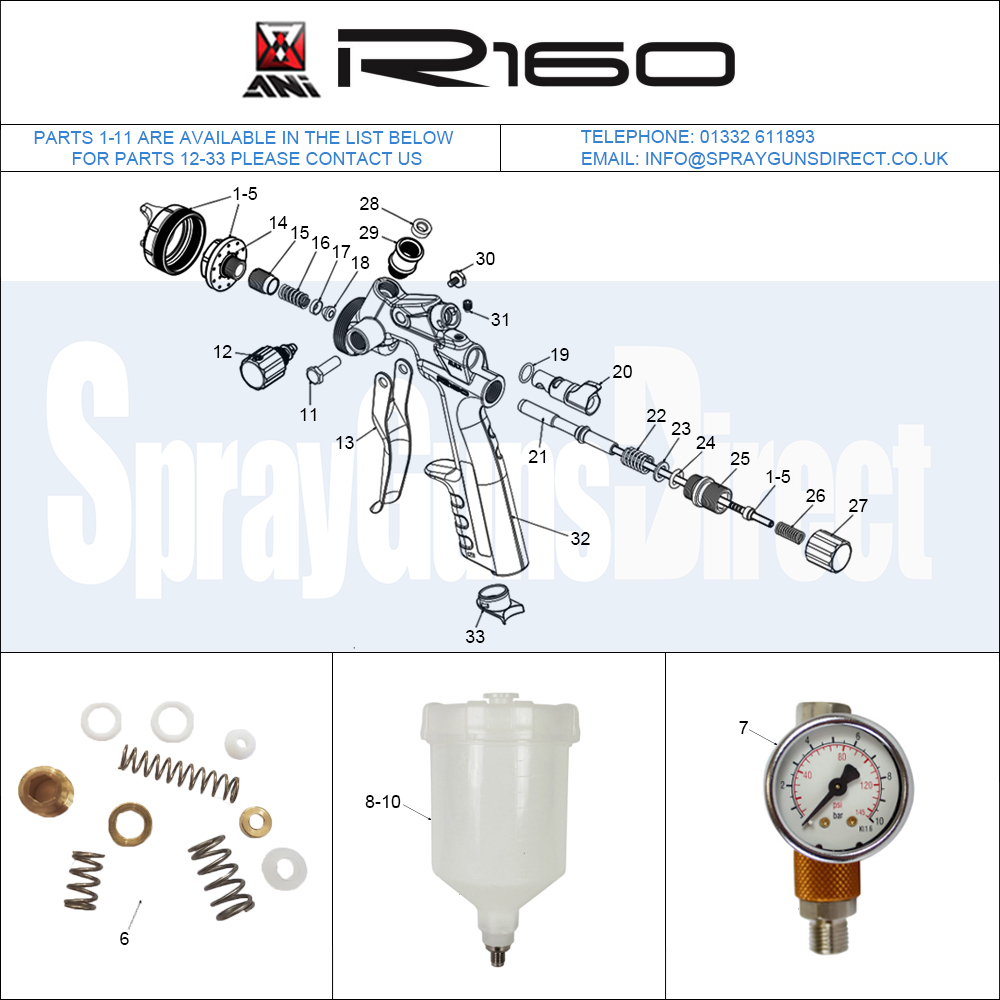 ANI R160 Spray Gun Parts Breakdown Spray Guns Direct