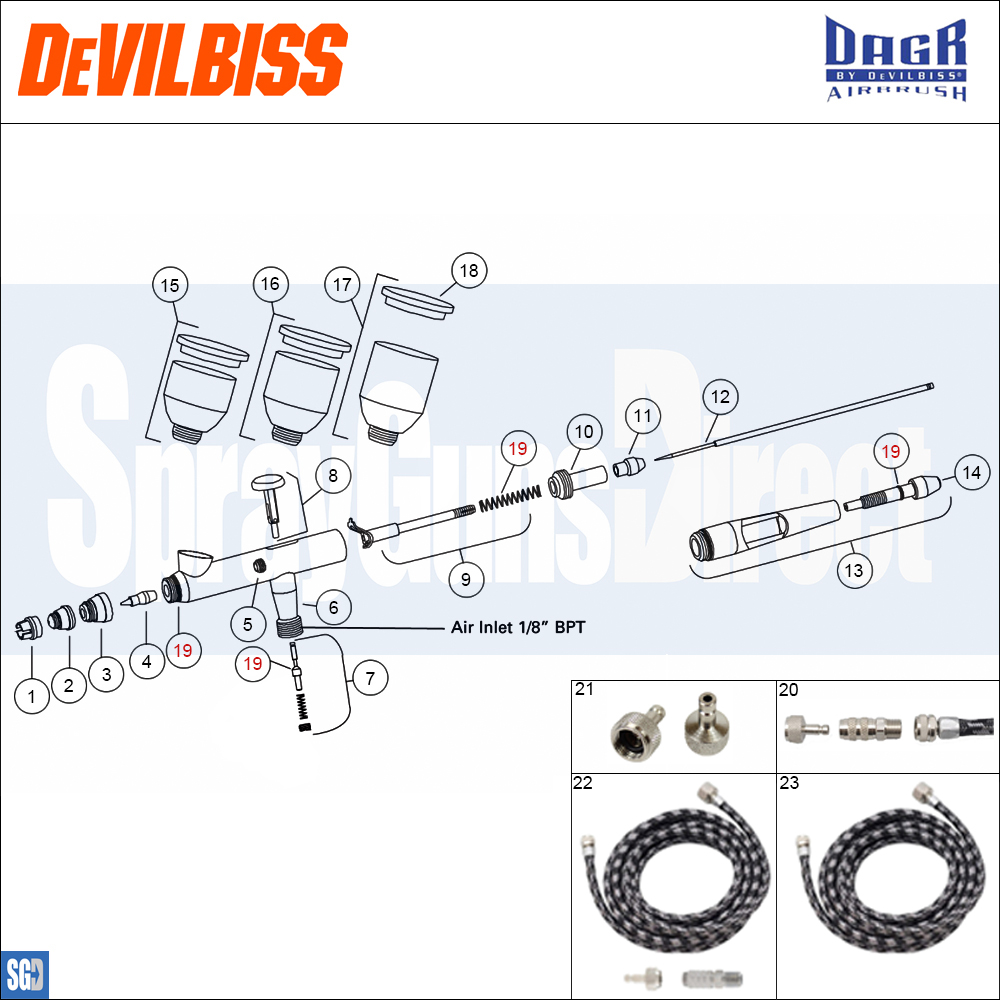 devilbiss dagr air brush parts breakdown spares spray guns direct