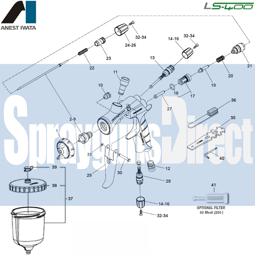 iwata ls400 spray gun parts breakdown spray guns direct