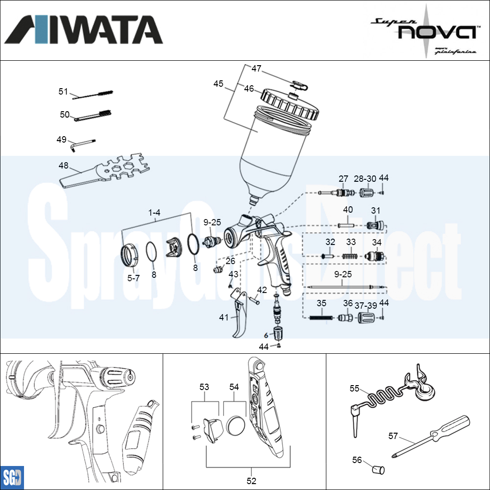 Iwata WS400 / LS400 Series 2 Spray Gun Parts Breakdown