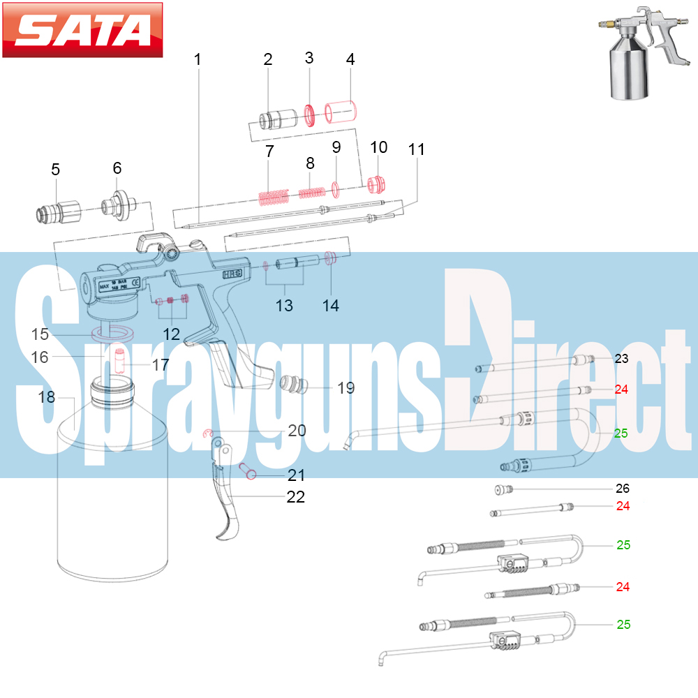 sata hrs spray gun parts breakdown spray guns direct