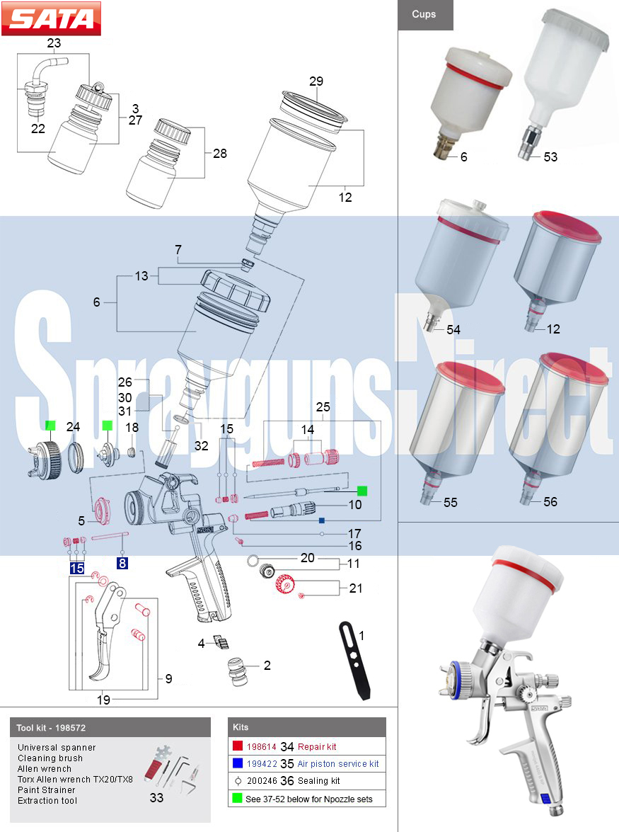 sata minijet 4400 b spray gun parts breakdown spray guns direct