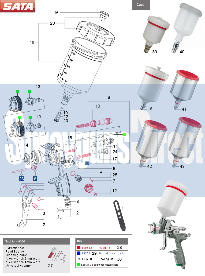 satajet 100 b f spray gun parts breakdown spray guns direct