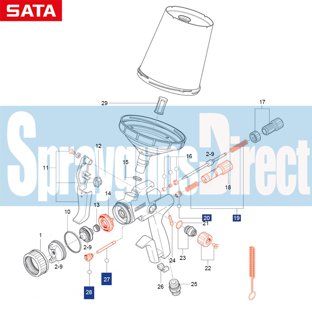 satajet 5000 b phaser -spray gun parts breakdown spares spray guns direct