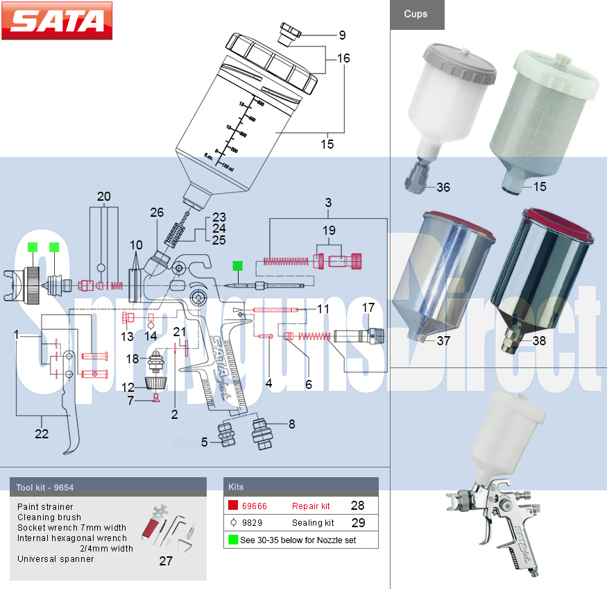 satajet b spray guns parts breakdown spares spray guns direct