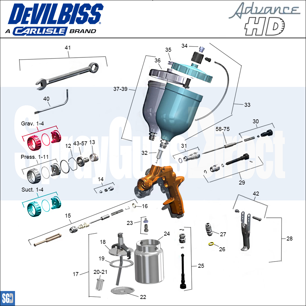 DeVilbiss Advanced HD Spray Gun Parts Breakdown sprayguns direct