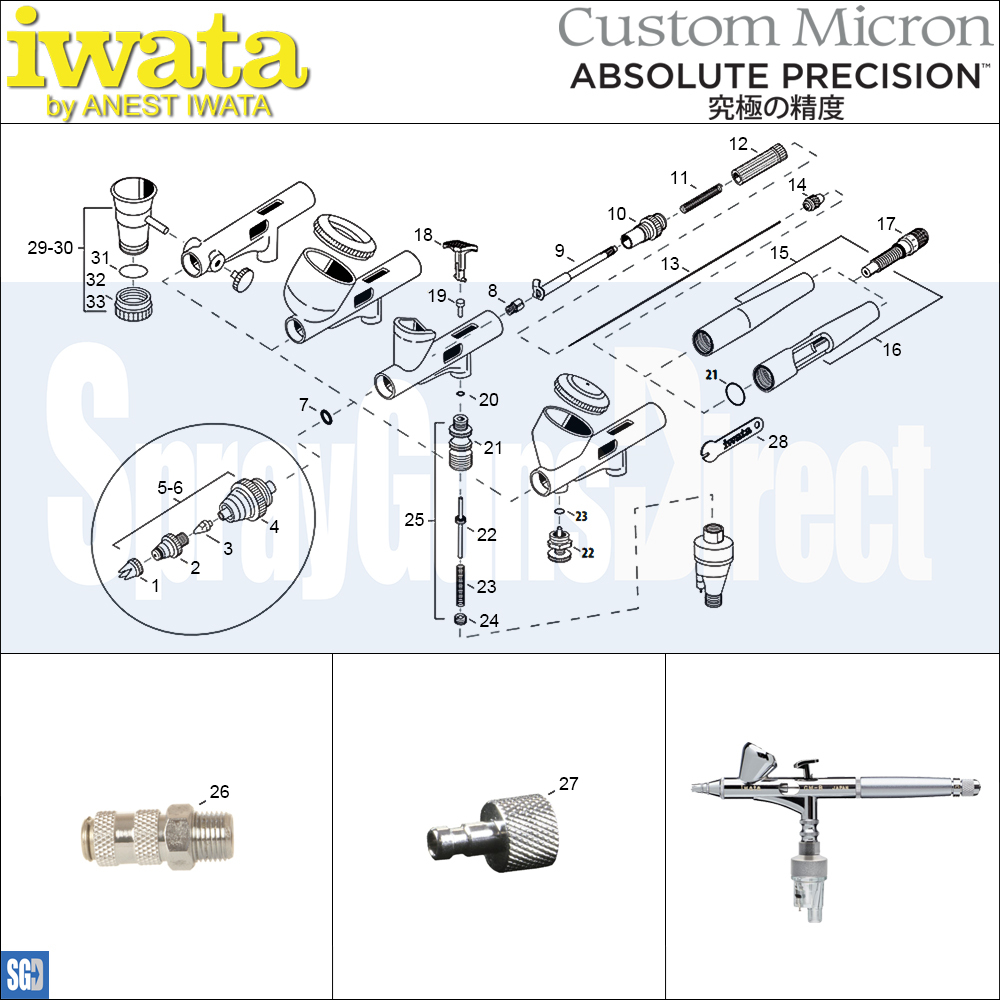 Iwata Custom Micron CM-B2 Airbrush (IW-CM-B2) Parts Breakdown